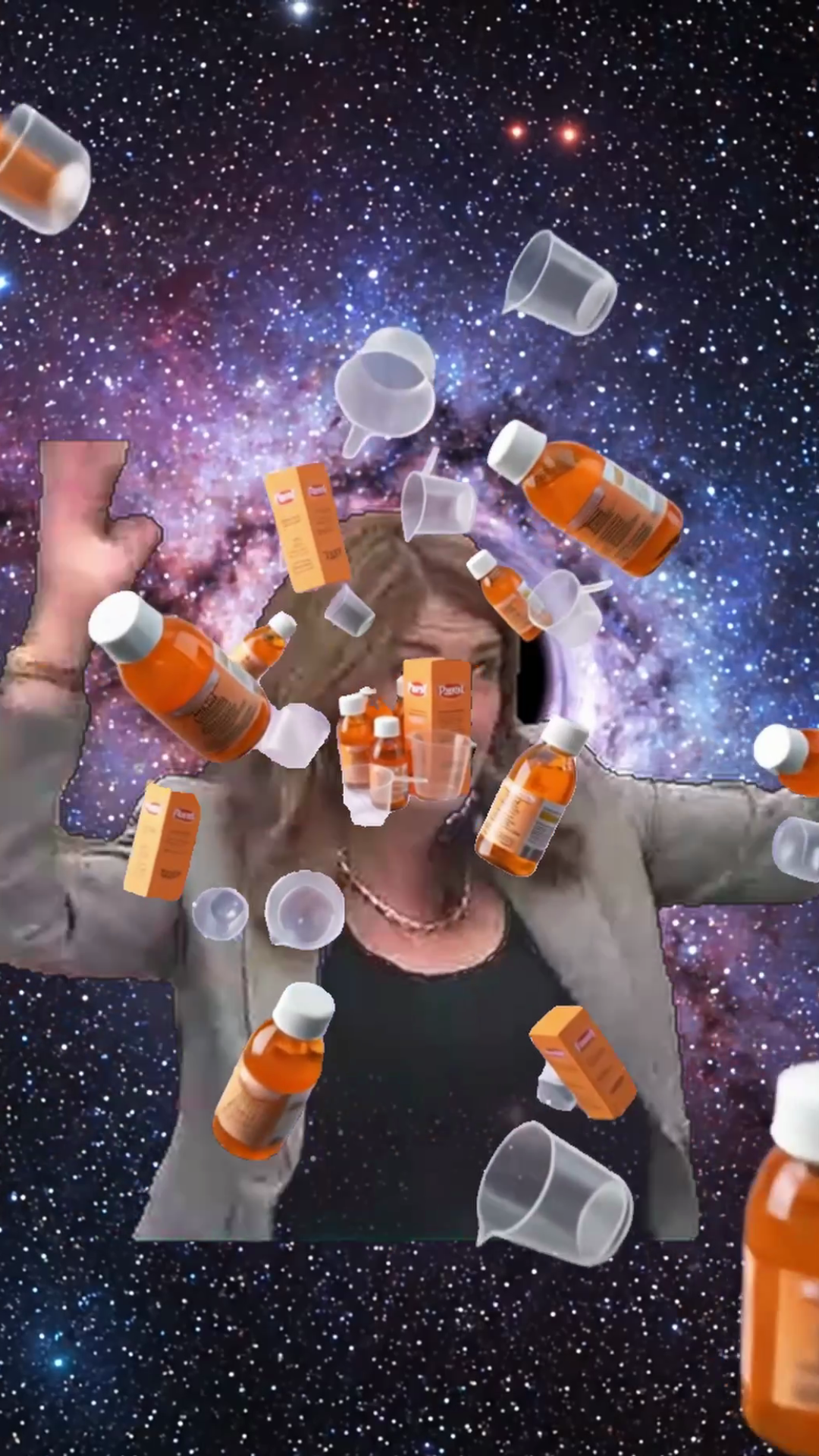 Danielle Smith waving her arms and bulging her eyes